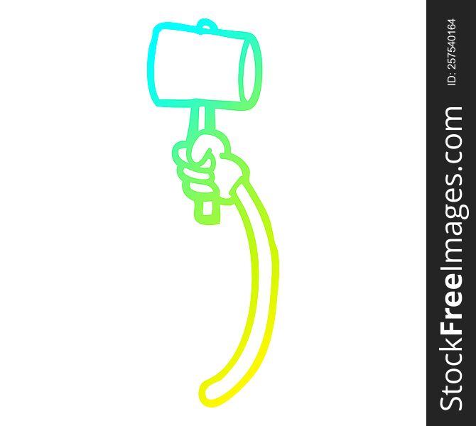 cold gradient line drawing of a cartoon arm with hammer