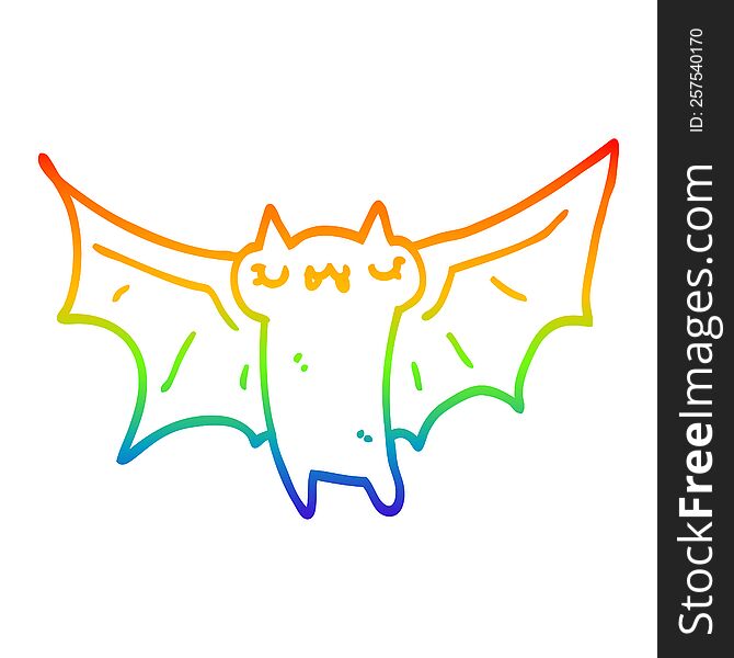 rainbow gradient line drawing of a cute cartoon halloween bat
