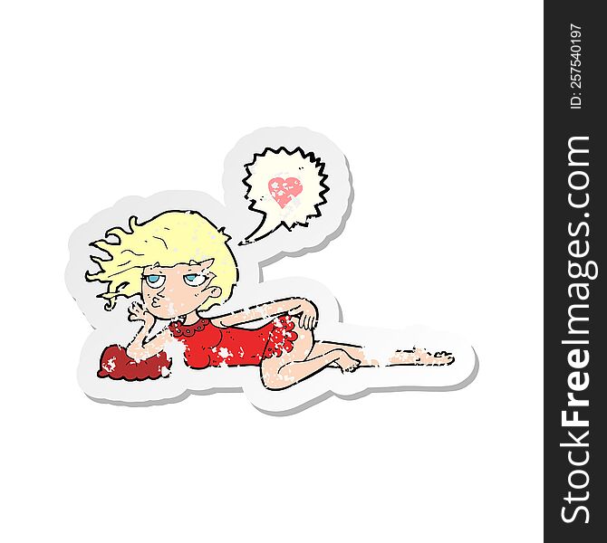 retro distressed sticker of a cartoon woman in night wear
