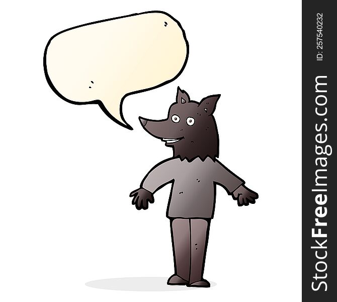 Cartoon Happy Werewolf With Speech Bubble