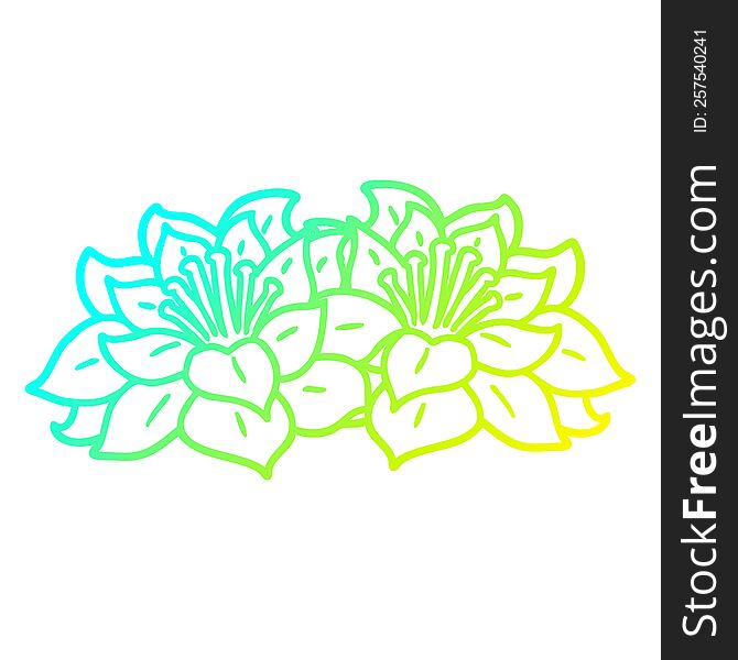 Cold Gradient Line Drawing Cartoon Flowers