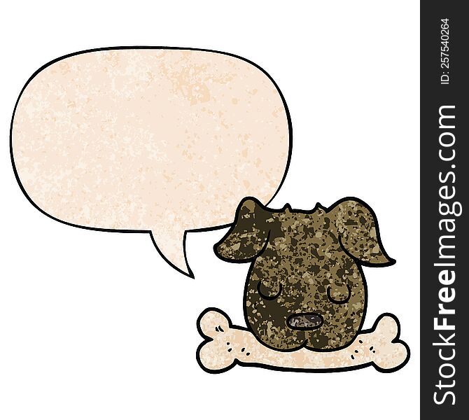 cartoon dog with bone with speech bubble in retro texture style. cartoon dog with bone with speech bubble in retro texture style
