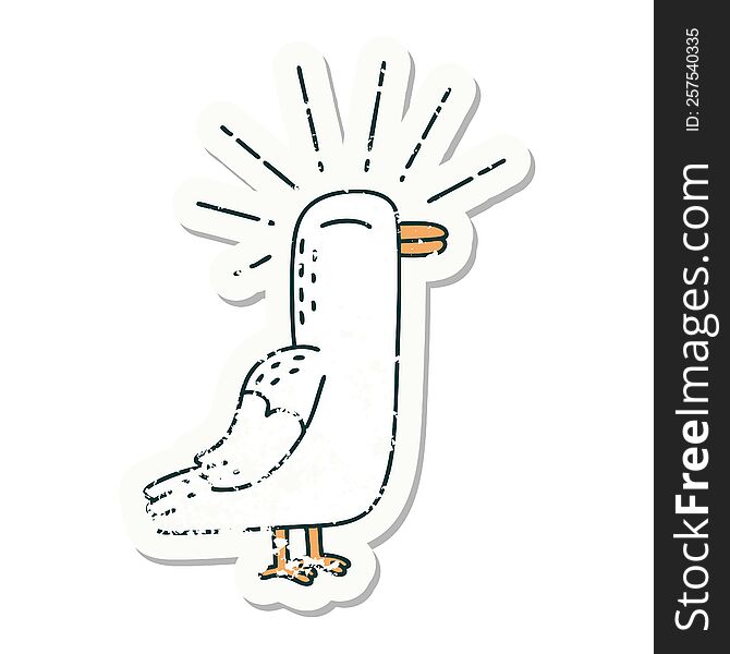 Grunge Sticker Of Tattoo Style Seagull Bird