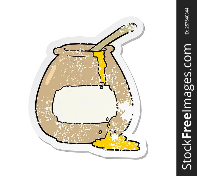 distressed sticker of a cartoon honey pot