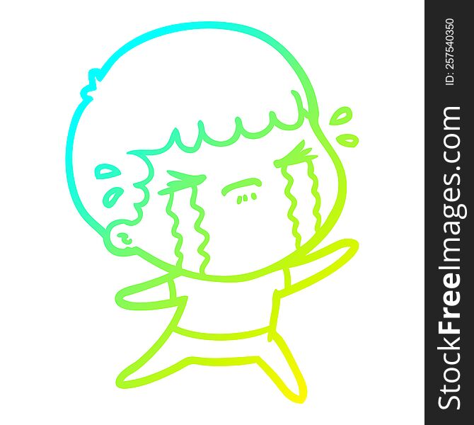 Cold Gradient Line Drawing Cartoon Man Crying