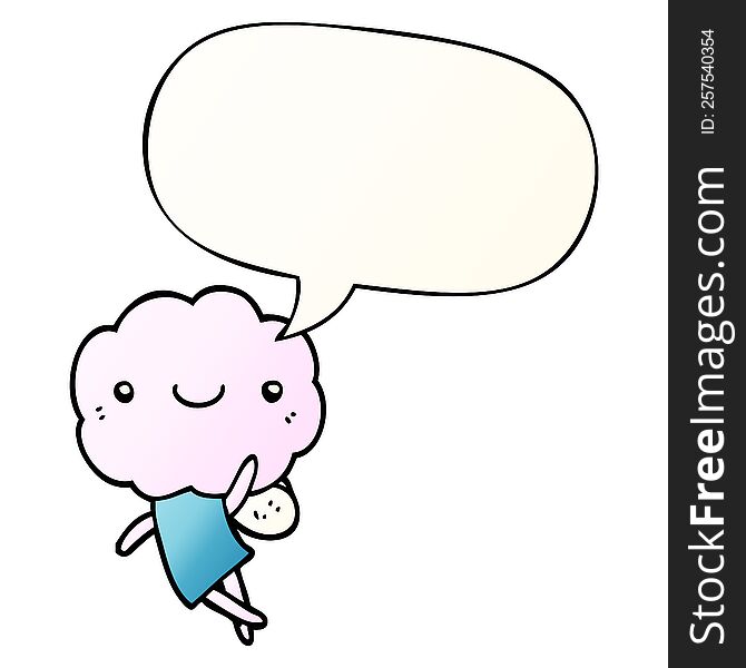 Cute Cloud Head Creature And Speech Bubble In Smooth Gradient Style