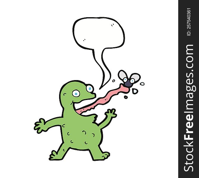 Cartoon Frog Catching Fly With Speech Bubble