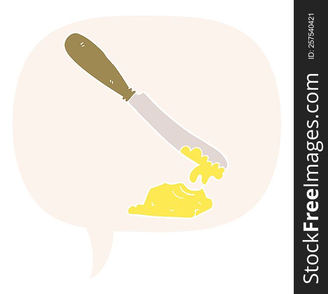 cartoon knife spreading butter with speech bubble in retro style