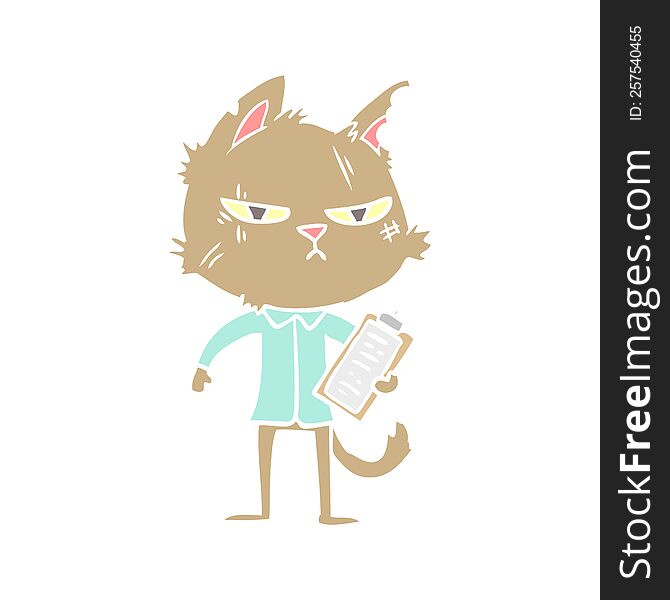 Tough Flat Color Style Cartoon Cat With Clipboard