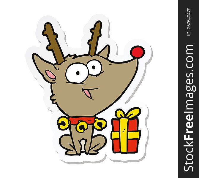 sticker of a cartoon christmas reindeer