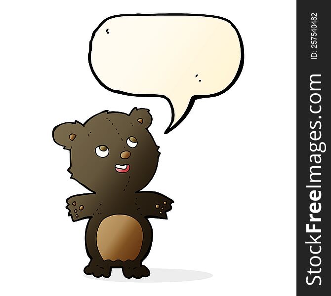 Cartoon Happy Little Black Bear With Speech Bubble