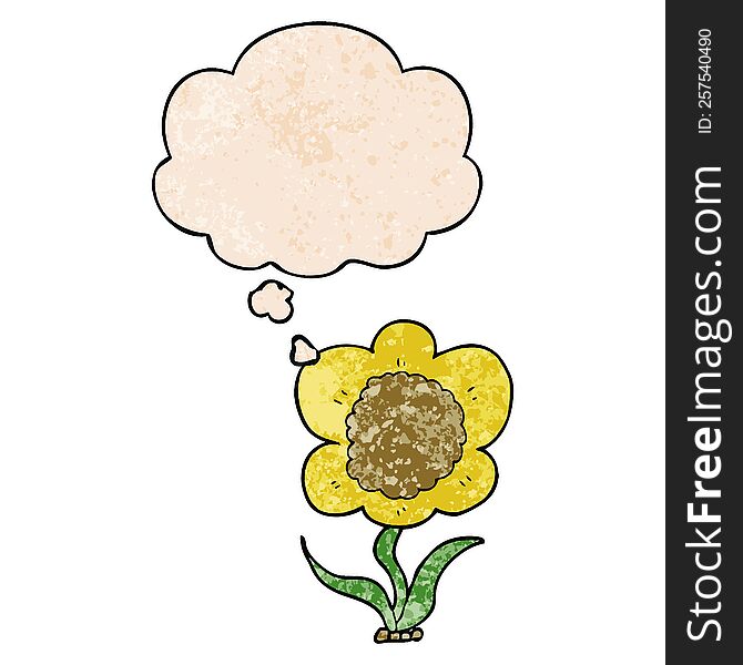 cartoon flower with thought bubble in grunge texture style. cartoon flower with thought bubble in grunge texture style