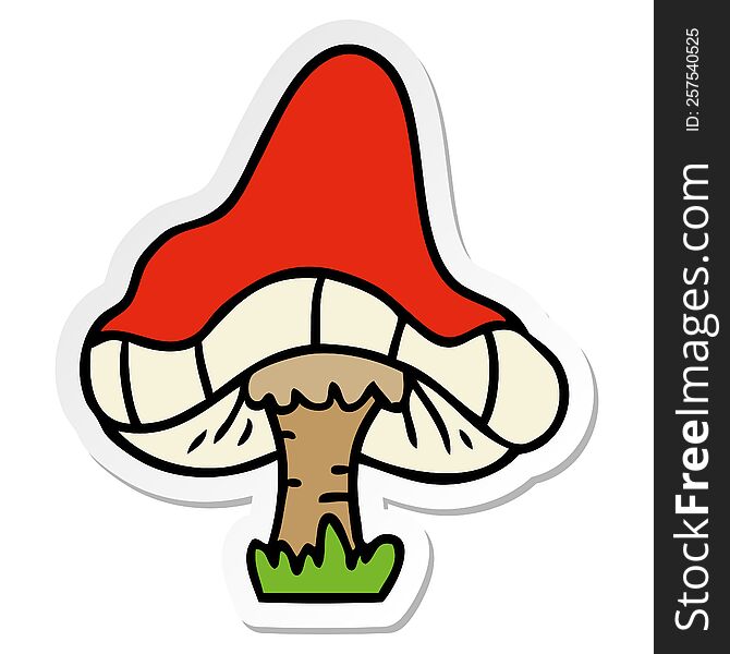 Sticker Cartoon Doodle Of A Single Mushroom