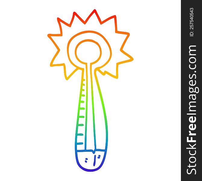 rainbow gradient line drawing of a cartoon hot thermometer