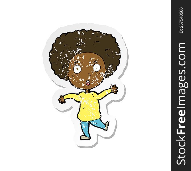 retro distressed sticker of a cartoon startled person