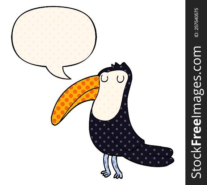 cartoon toucan with speech bubble in comic book style
