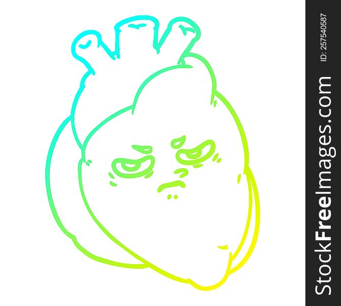 cold gradient line drawing of a cartoon heart