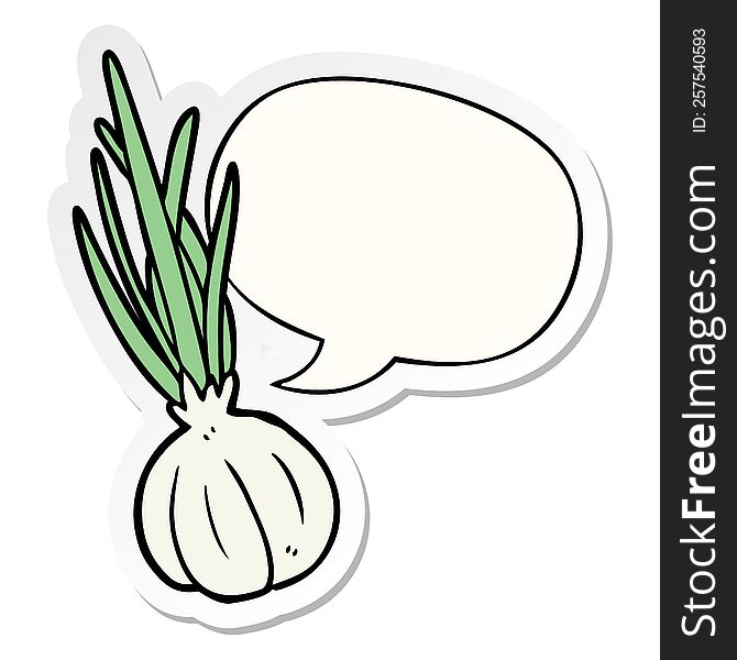 cartoon garlic bulb with speech bubble sticker