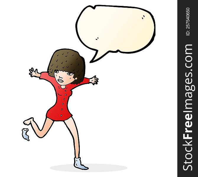 Cartoon Woman Kicking Off Sock With Speech Bubble