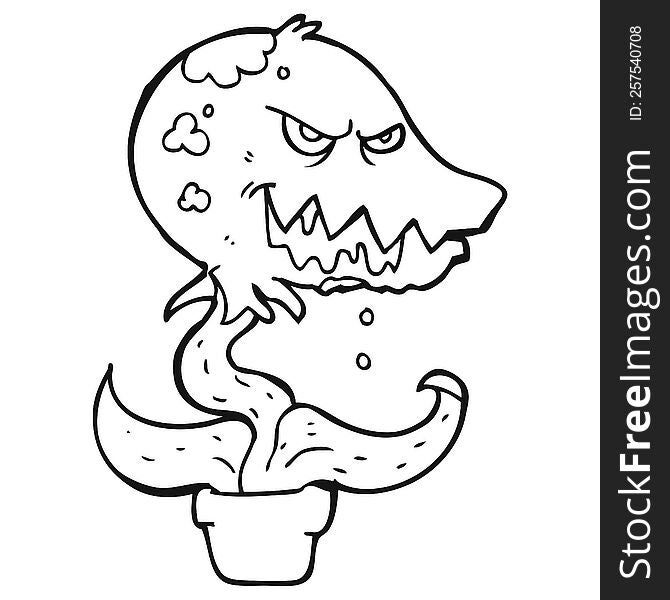 Black And White Cartoon Monster Plant