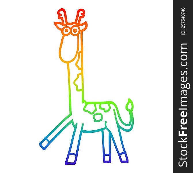 rainbow gradient line drawing of a cartoon walking giraffe