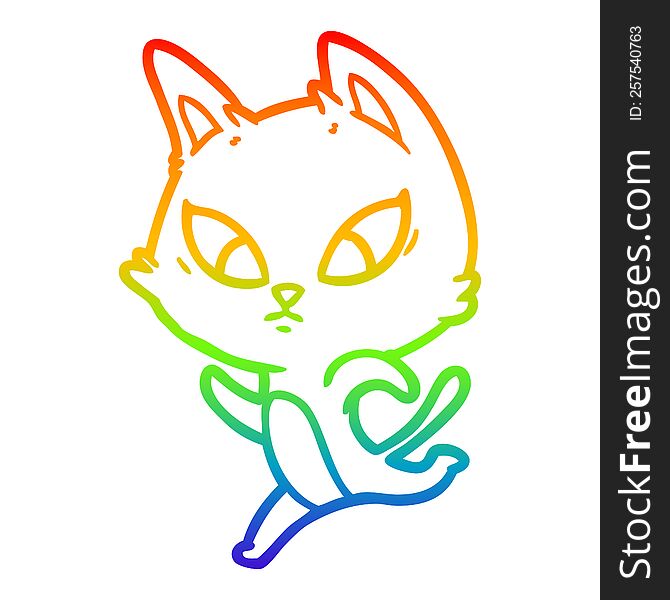 Rainbow Gradient Line Drawing Confused Cartoon Cat