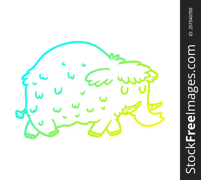 cold gradient line drawing of a cartoon prehistoric mammoth