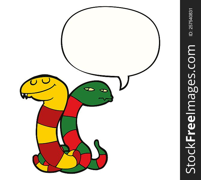 cartoon snakes with speech bubble. cartoon snakes with speech bubble