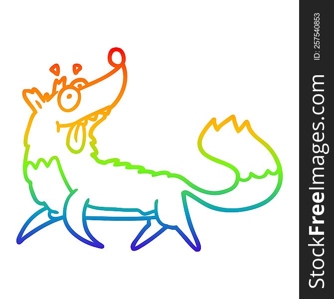 Rainbow Gradient Line Drawing Cartoon Hungry Wolf