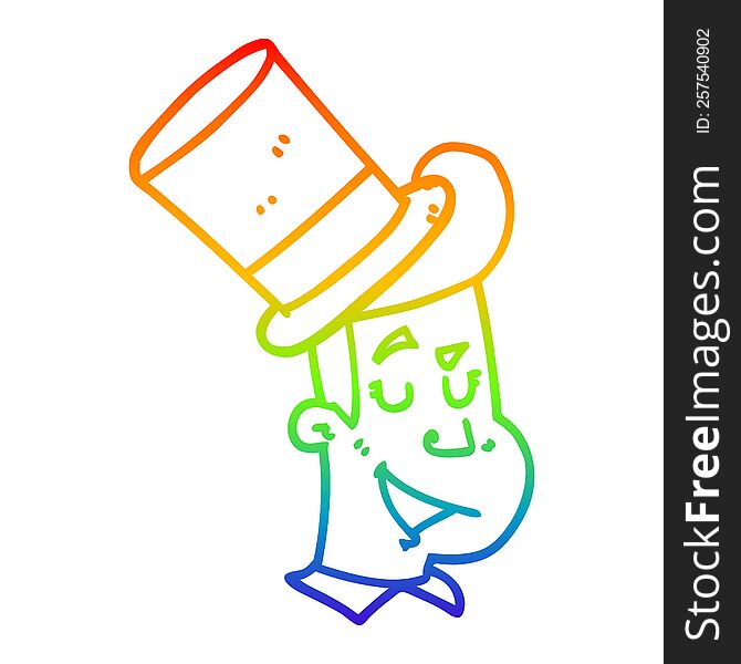 Rainbow Gradient Line Drawing Cartoon Man Wearing Top Hat