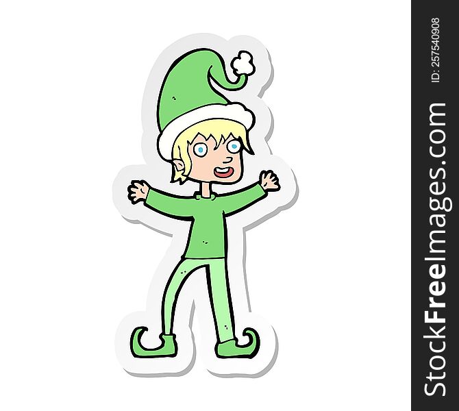 Sticker Of A Cartoon Excited Christmas Elf