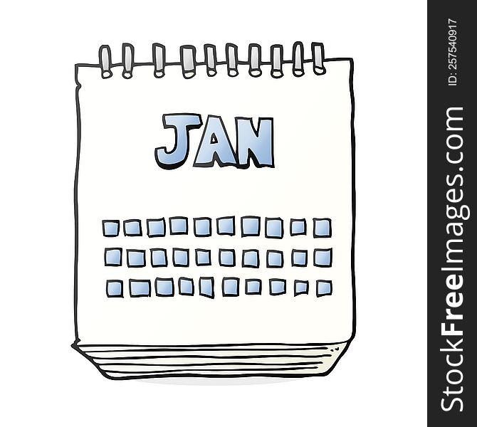 freehand drawn cartoon calendar showing month of january