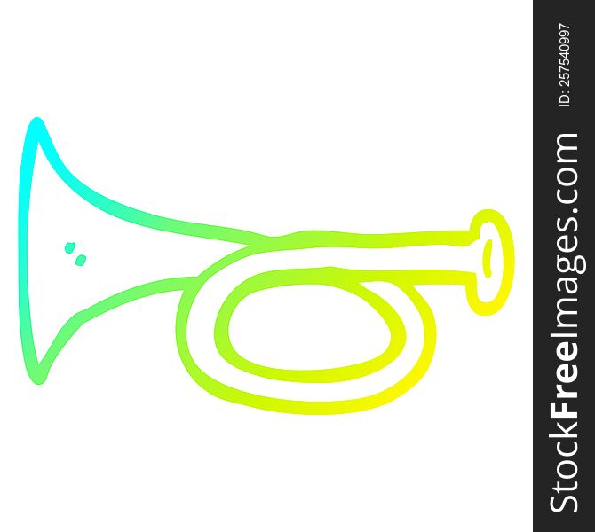 cold gradient line drawing of a cartoon metal trumpet