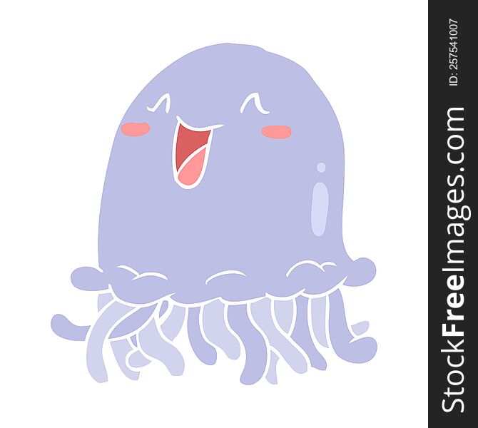 happy flat color style cartoon jellyfish