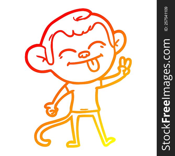 warm gradient line drawing funny cartoon monkey making peace sign