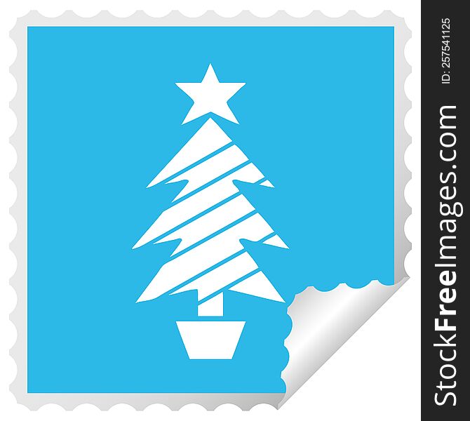 square peeling sticker cartoon of a christmas tree
