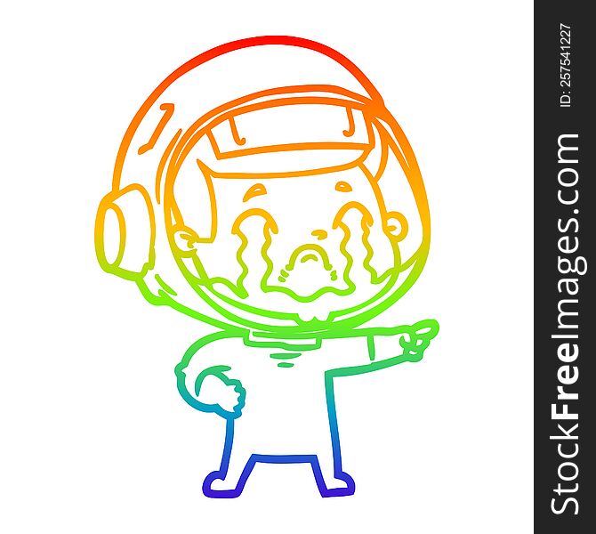 Rainbow Gradient Line Drawing Cartoon Crying Astronaut