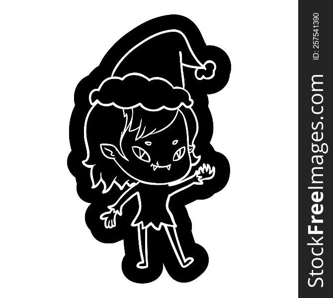 quirky cartoon icon of a friendly vampire girl wearing santa hat