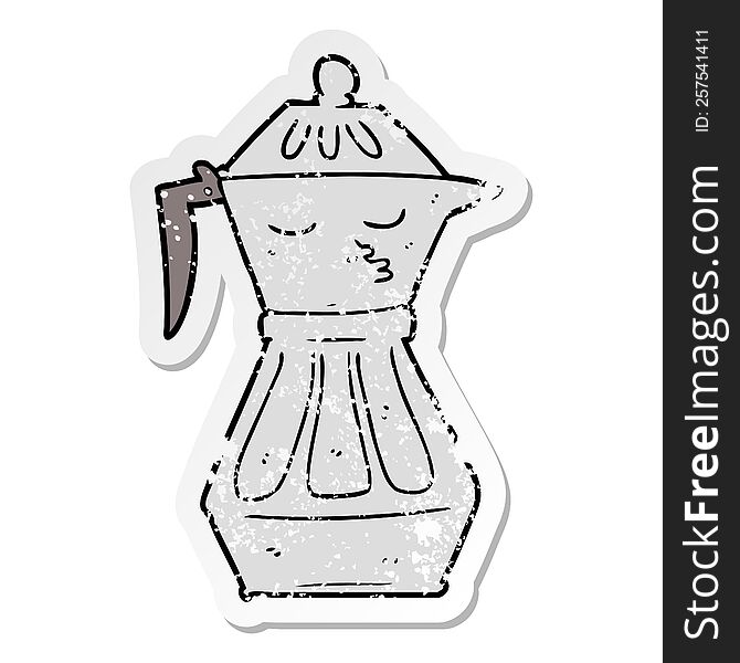 Distressed Sticker Of A Cartoon Coffee Pot
