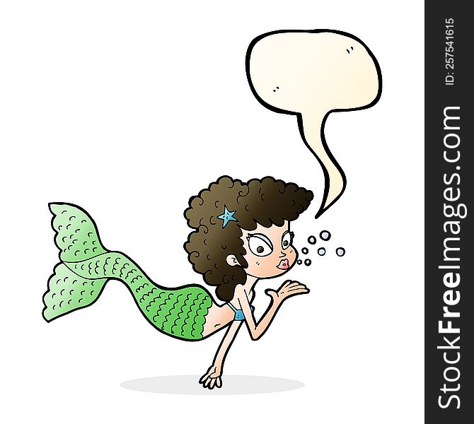 Cartoon Mermaid Blowing Kiss With Speech Bubble