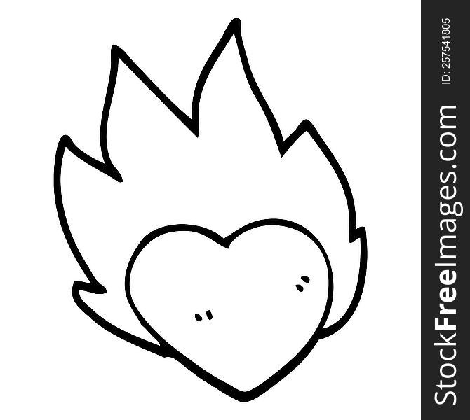 Line Drawing Cartoon Flaming Heart