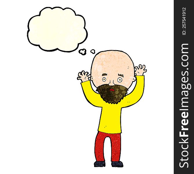Cartoon Bearded Man Panicking With Thought Bubble