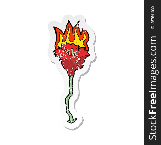 retro distressed sticker of a cartoon burning flower