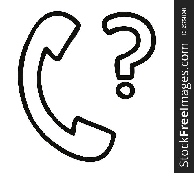 line drawing cartoon of a telephone receiver with question mark