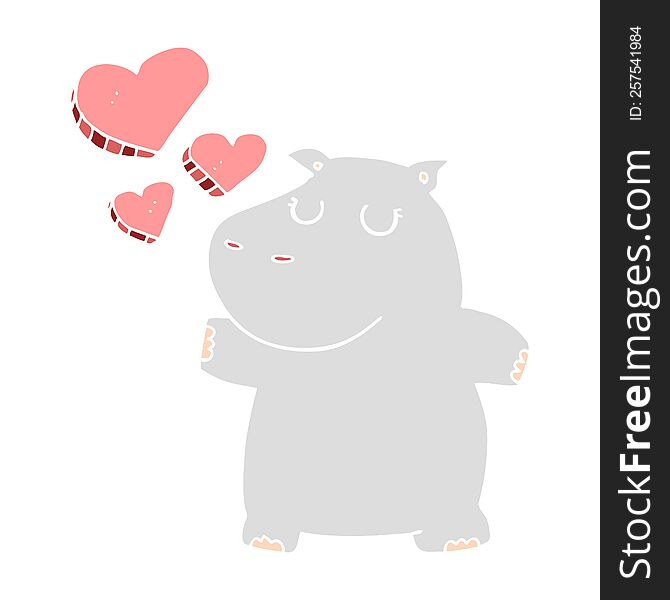 flat color style cartoon hippo in love