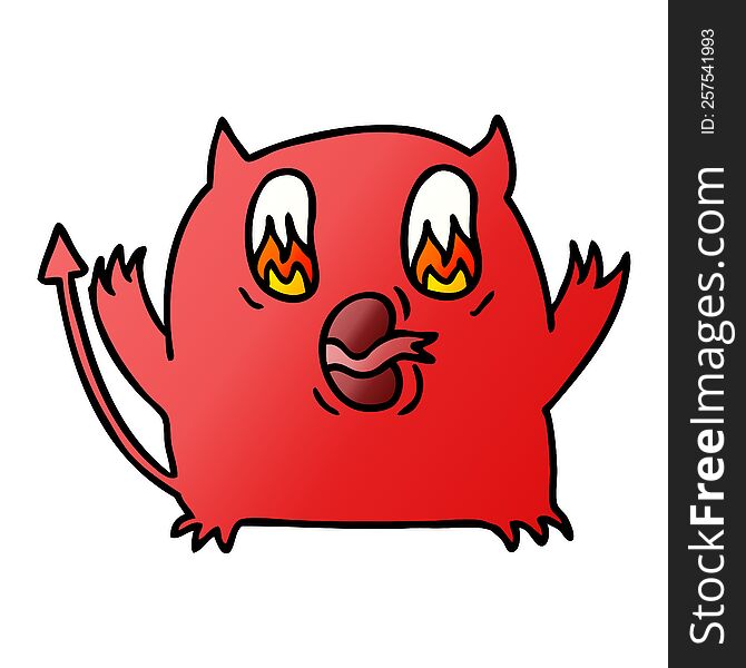 freehand drawn gradient cartoon of cute kawaii red demon