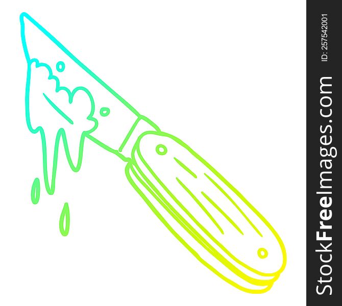 cold gradient line drawing of a cartoon bloody knife