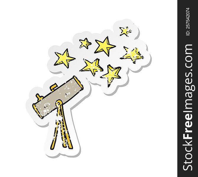 Retro Distressed Sticker Of A Cartoon Telescope And Stars