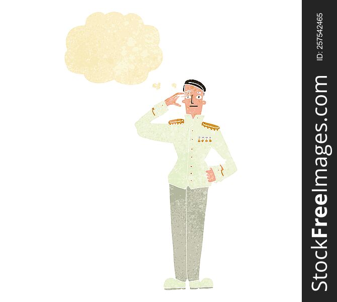 cartoon military man in dress uniform with thought bubble