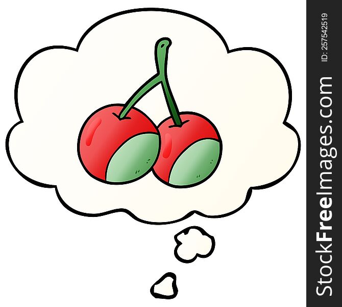 cartoon cherries with thought bubble in smooth gradient style